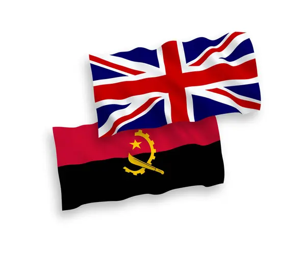 Bandeiras da Grã-Bretanha e de Angola sobre fundo branco —  Vetores de Stock