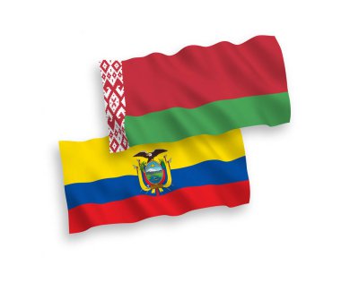 Beyaz arka planda Belarus ve Ekvador bayrakları
