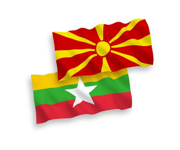 Banderas de Macedonia del Norte y Myanmar sobre un fondo blanco — Archivo Imágenes Vectoriales