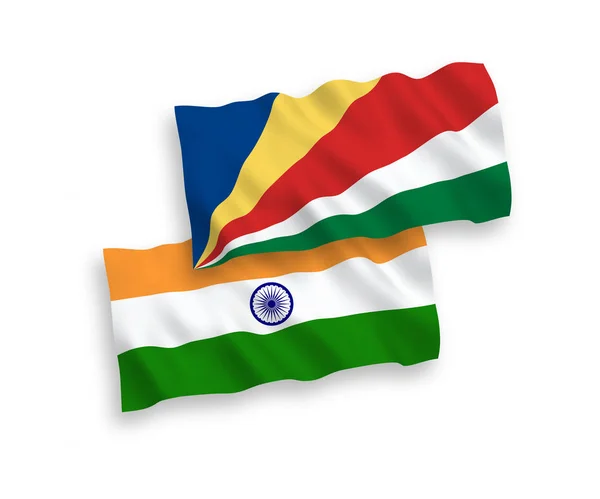 Vlaggen van India en de Seychellen op een witte achtergrond — Stockvector