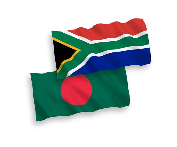 Bandeiras de Bangladesh e República da África do Sul sobre um fundo branco — Vetor de Stock