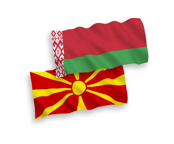 Zászló Fehéroroszország és Észak-Macedónia fehér alapon — Stock Vector