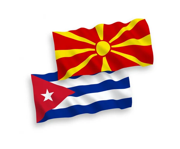 Vlajky Kuby a severní Makedonie na bílém pozadí — Stockový vektor