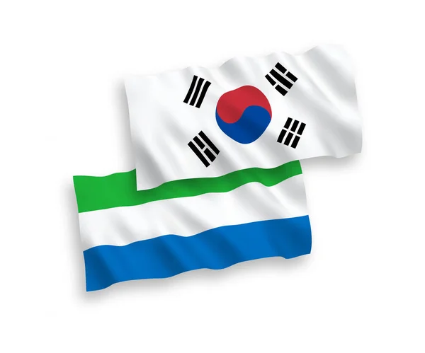 Bandiere della Corea del Sud e Sierra Leone su sfondo bianco — Vettoriale Stock