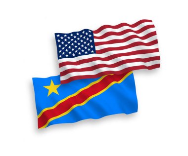 Beyaz arka planda Demokratik Kongo Cumhuriyeti ve Amerika Bayrakları