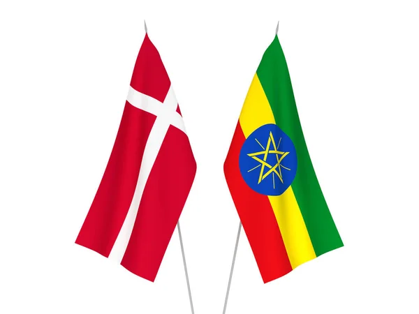 Äthiopien und Dänemark-Flaggen — Stockfoto