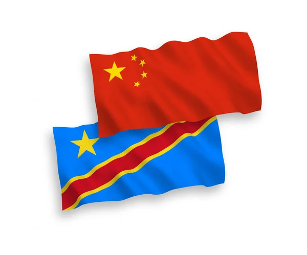 Bandeiras da República Democrática do Congo e da China sobre um fundo branco —  Vetores de Stock