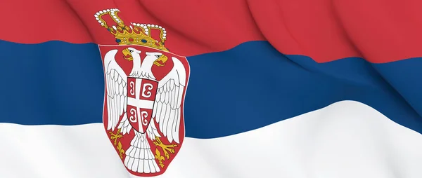 Narodowa flaga fali tkaniny zbliżenie Serbia — Zdjęcie stockowe