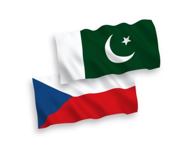 Beyaz arka planda Çek Cumhuriyeti ve Pakistan bayrakları