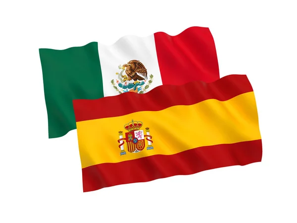 Zászló Mexikó és Spanyolország fehér alapon — Stock Fotó
