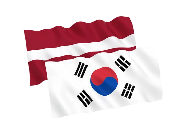 Σημαίες της Νότιας Κορέας και της Λετονίας σε λευκό φόντο — Φωτογραφία Αρχείου