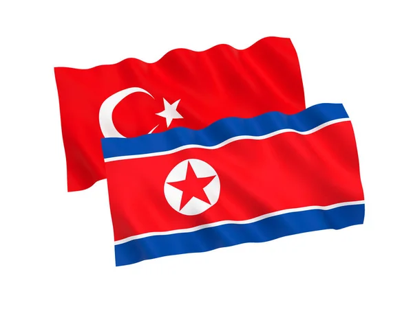 Flaggen der Türkei und Nordkoreas auf weißem Hintergrund — Stockfoto