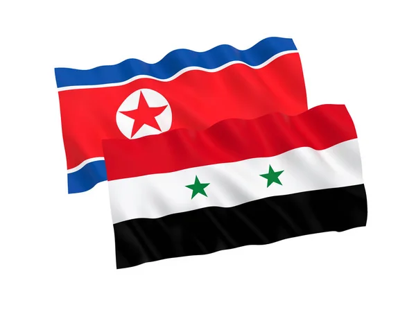 Nordkoreas och Syriens flaggor på vit botten — Stockfoto