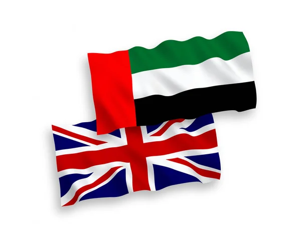 白色背景的大不列颠及阿拉伯联合酋长国国旗 — 图库矢量图片
