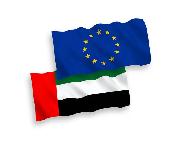 白色背景下的欧洲联盟和阿拉伯联合酋长国国旗 — 图库矢量图片