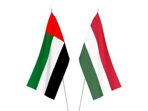 Banderas de Emiratos Árabes Unidos y Hungría —  Fotos de Stock