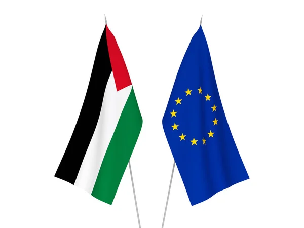 欧洲联盟和巴勒斯坦国旗 — 图库照片