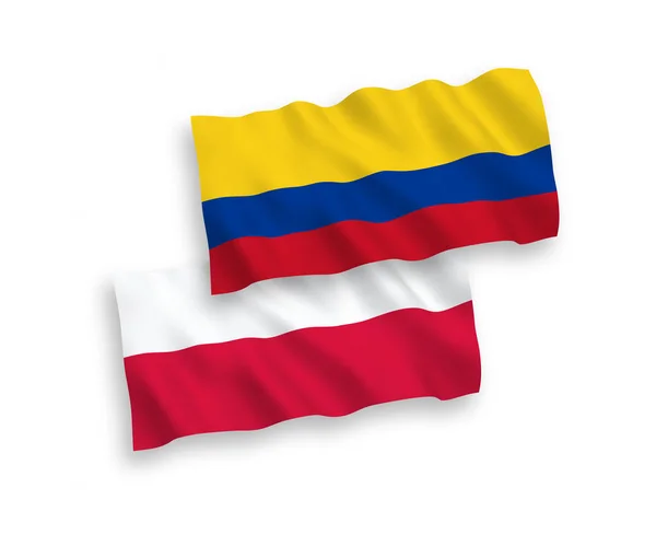 Bandeiras da Colômbia e da Polônia em um fundo branco — Vetor de Stock