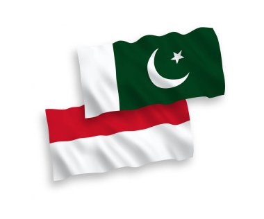 Beyaz arka planda Endonezya ve Pakistan bayrakları