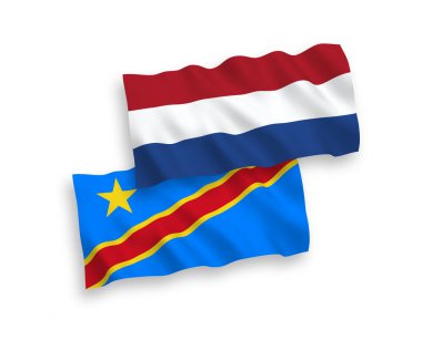 Beyaz arka planda Demokratik Kongo Cumhuriyeti ve Hollanda Bayrakları