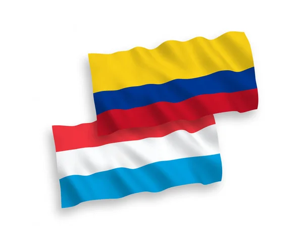 具有白色背景的哥伦比亚和卢森堡国旗 — 图库矢量图片