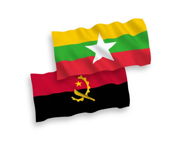 Bandeiras de Angola e Mianmar sobre fundo branco —  Vetores de Stock