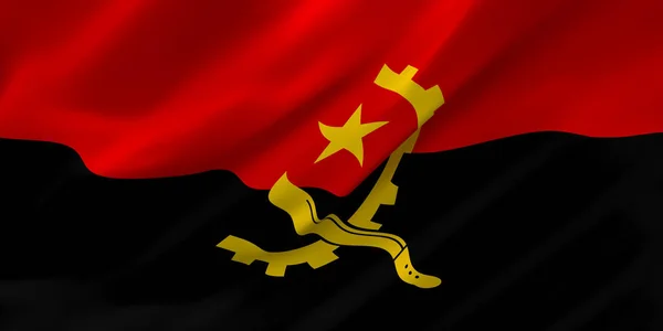 Bandera de primer plano de la onda de tela nacional de Angola —  Fotos de Stock