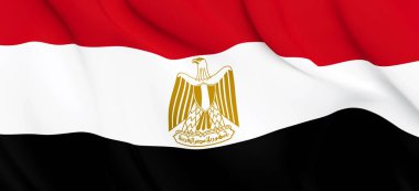 Ulusal Kumaş Dalgası Rüzgarda Dalgalanan Mısır Bayrağı. 3d resimleme.