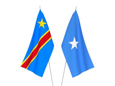 Somali 'nin ulusal kumaş bayrakları ve Kongo Demokratik Cumhuriyeti beyaz arka planda izole edildi. 3d resimleme.
