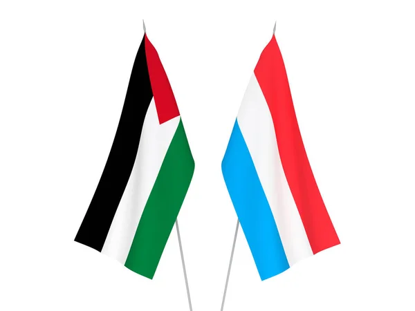 Banderas Nacionales Luxemburgo Palestina Aisladas Sobre Fondo Blanco Ilustración Representación —  Fotos de Stock