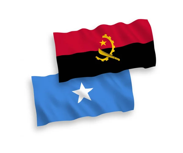 Bandeiras Tecido Vetorial Nacional Angola Somália Isoladas Sobre Fundo Branco —  Vetores de Stock