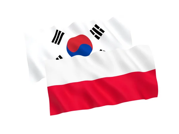 National Fabric Flags Poland South Korea Isolated White Background Rendering — Stock Photo, Image