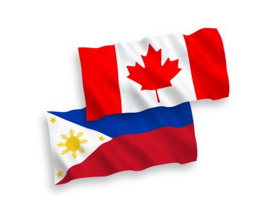 Kanada ve Filipinler 'in ulusal taşıyıcı kumaş bayrakları beyaz arka planda izole edildi. 1 'e 2 oranında.