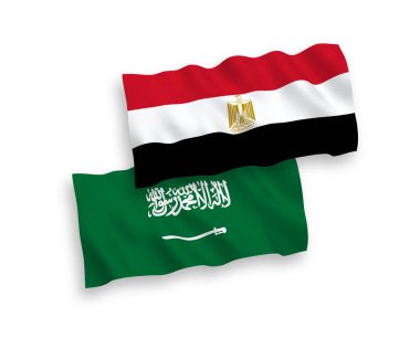 Beyaz arka planda, Suudi Arabistan ve Mısır 'ın ulusal taşıyıcı kumaş bayrakları izole edildi. 1 'e 2 oranında.