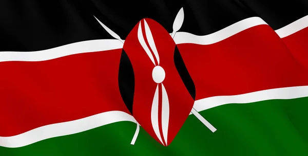 Национальный Тканевый Флаг Кении Машущий Ветром Трехмерная Иллюстрация — стоковое фото