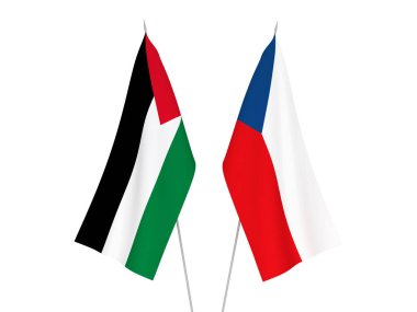 Beyaz arka planda, Filistin ve Çek Cumhuriyeti 'nin ulusal kumaş bayrakları izole edildi. 3d resimleme.