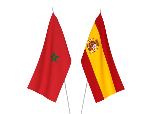 Флаги Испании Марокко Выделены Белом Фоне Трехмерная Иллюстрация — стоковое фото