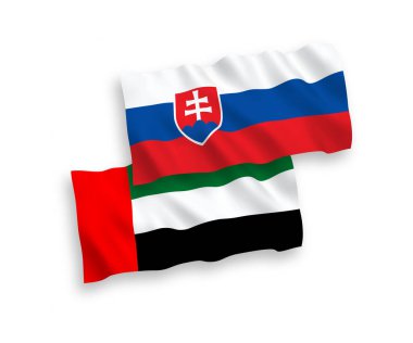 Slovakya 'nın ulusal taşıyıcı kumaş bayrakları ve Birleşik Arap Emirlikleri beyaz arka planda izole edildi. 1 'e 2 oranında.