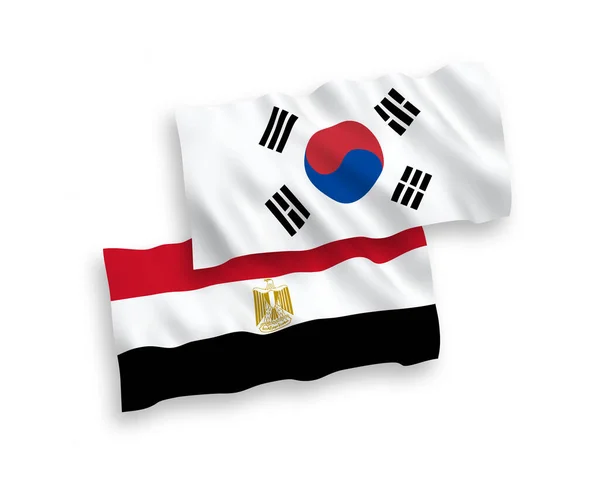 National Vector Fabric Wave Flags South Korea Egypt Isolated White — Stock Vector