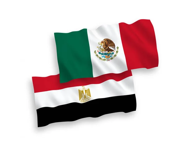 Nationell Vektor Tyg Våg Flaggor Mexiko Och Egypten Isolerad Vit — Stock vektor