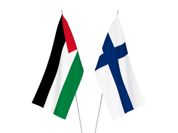 Banderas Nacionales Palestina Finlandia Aisladas Sobre Fondo Blanco Ilustración Representación —  Fotos de Stock