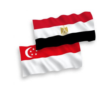 Mısır ve Singapur 'un ulusal taşıyıcı kumaş bayrakları beyaz arka planda izole edildi. 1 'e 2 oranında.