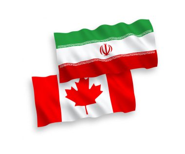 Kanada ve İran 'ın ulusal taşıyıcı kumaş bayrakları beyaz arka planda izole edildi. 1 'e 2 oranında.