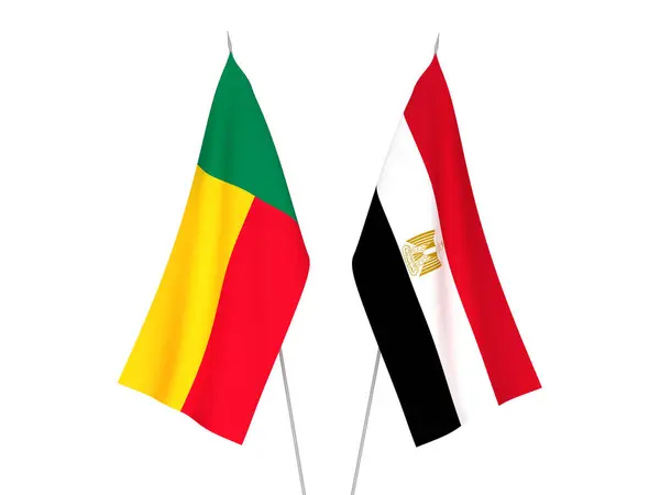 Narodowe Flagi Tkanin Beninu Egiptu Izolowane Białym Tle Ilustracja Renderowania — Zdjęcie stockowe