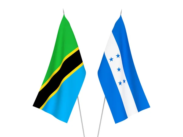 Nationale Stoffen Vlaggen Van Honduras Tanzania Geïsoleerd Witte Achtergrond Weergave — Stockfoto