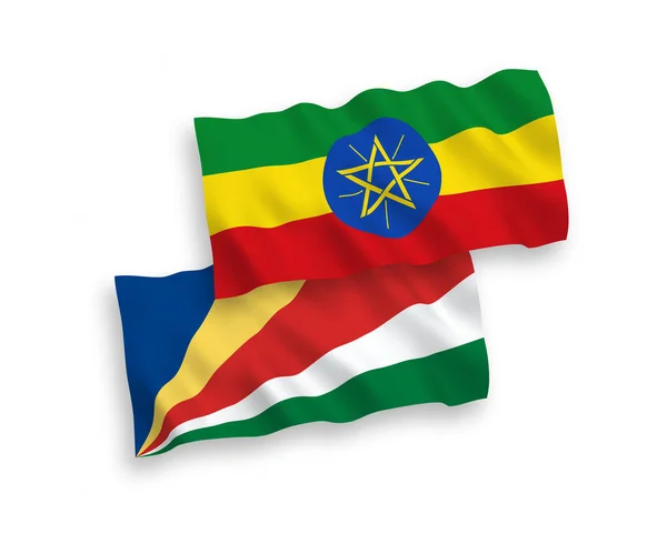 埃塞俄比亚和塞舌尔的国家病媒织物在白色背景下相互隔离 1比2的比例 — 图库矢量图片