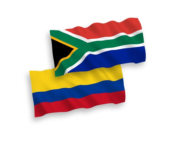 Banderas Nacionales Ondas Vectoriales Colombia República Sudáfrica Aisladas Sobre Fondo — Vector de stock