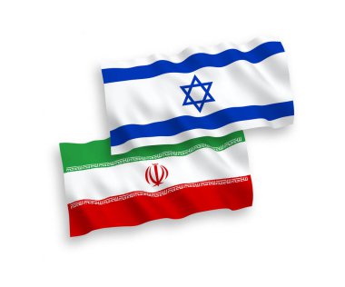 İran ve İsrail 'in ulusal taşıyıcı kumaş bayrakları beyaz arka planda izole edildi. 1 'e 2 oranında.