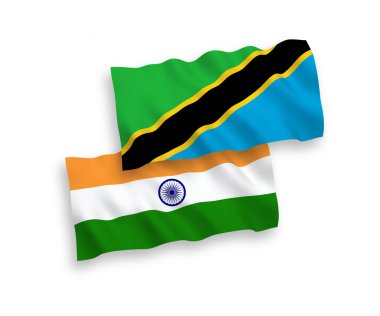 Hindistan ve Tanzanya 'nın ulusal taşıyıcı kumaş bayrakları beyaz arka planda izole edildi. 1 'e 2 oranında.