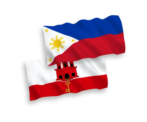 Beyaz Arka Planda Filipinler Cebelitarık Ulusal Taşıyıcı Kumaş Bayrakları Izole — Stok Vektör